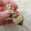 Rutilated Quartz and Citrine Gold Filled Heart Statement Pendant