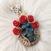 "Bertha" Skull, Roses, And Labradorite Statement Pendant