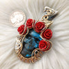 "Bertha" Skull, Roses, And Labradorite Statement Pendant