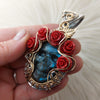 "Bertha" Skull, Roses, And Labradorite Statement Pendant