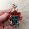 "Bertha" Skull, Roses, And Labradorite Statement Pendant