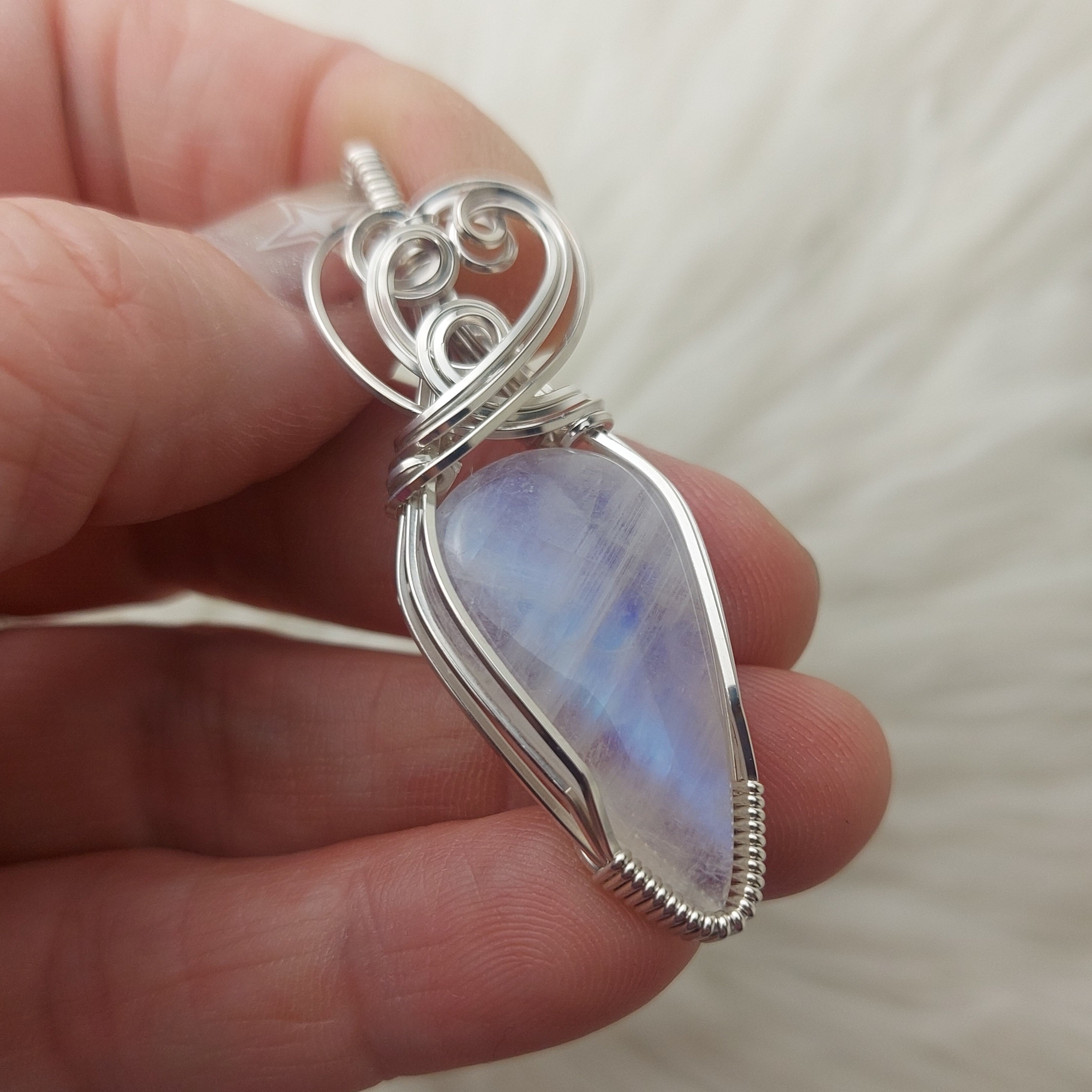 Large Tourmalated Rainbow Moonstone Sterling on sale Silver Pendant