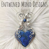 Large Artisan Cut Denim Lapis Lazuli Wire Wrapped Sterling Silver Heart Statement Pendant