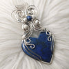 Large Artisan Cut Denim Lapis Lazuli Wire Wrapped Sterling Silver Heart Statement Pendant