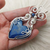 Large Artisan Cut Denim Lapis Lazuli Wire Wrapped Sterling Silver Heart Statement Pendant