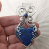 Large Artisan Cut Denim Lapis Lazuli Wire Wrapped Sterling Silver Heart Statement Pendant