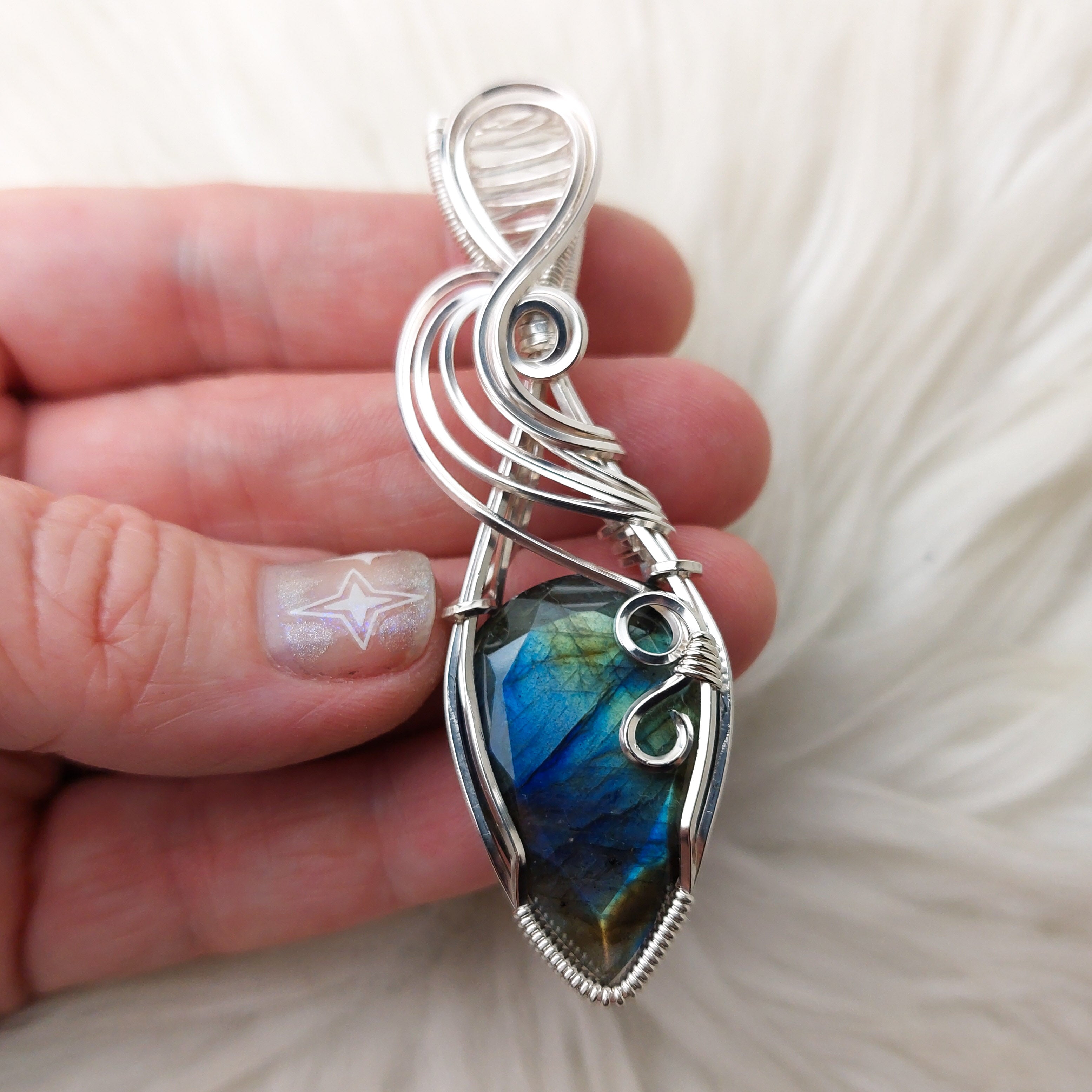 Faceted Amethyst, Labradorite Pendant 1 7/8