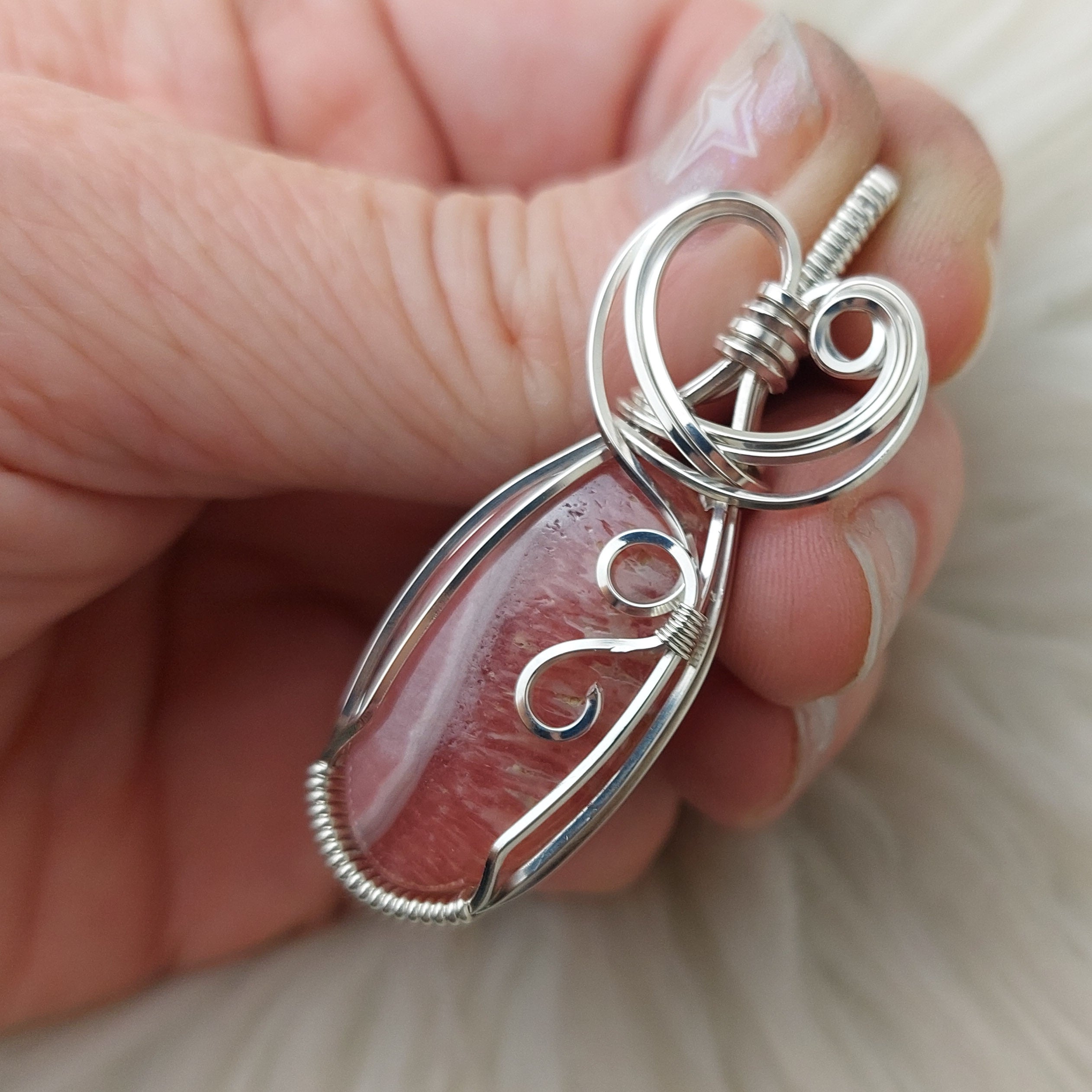 Gemmy High Quality Rhodochrosite Wire on sale Wrapped Pendant