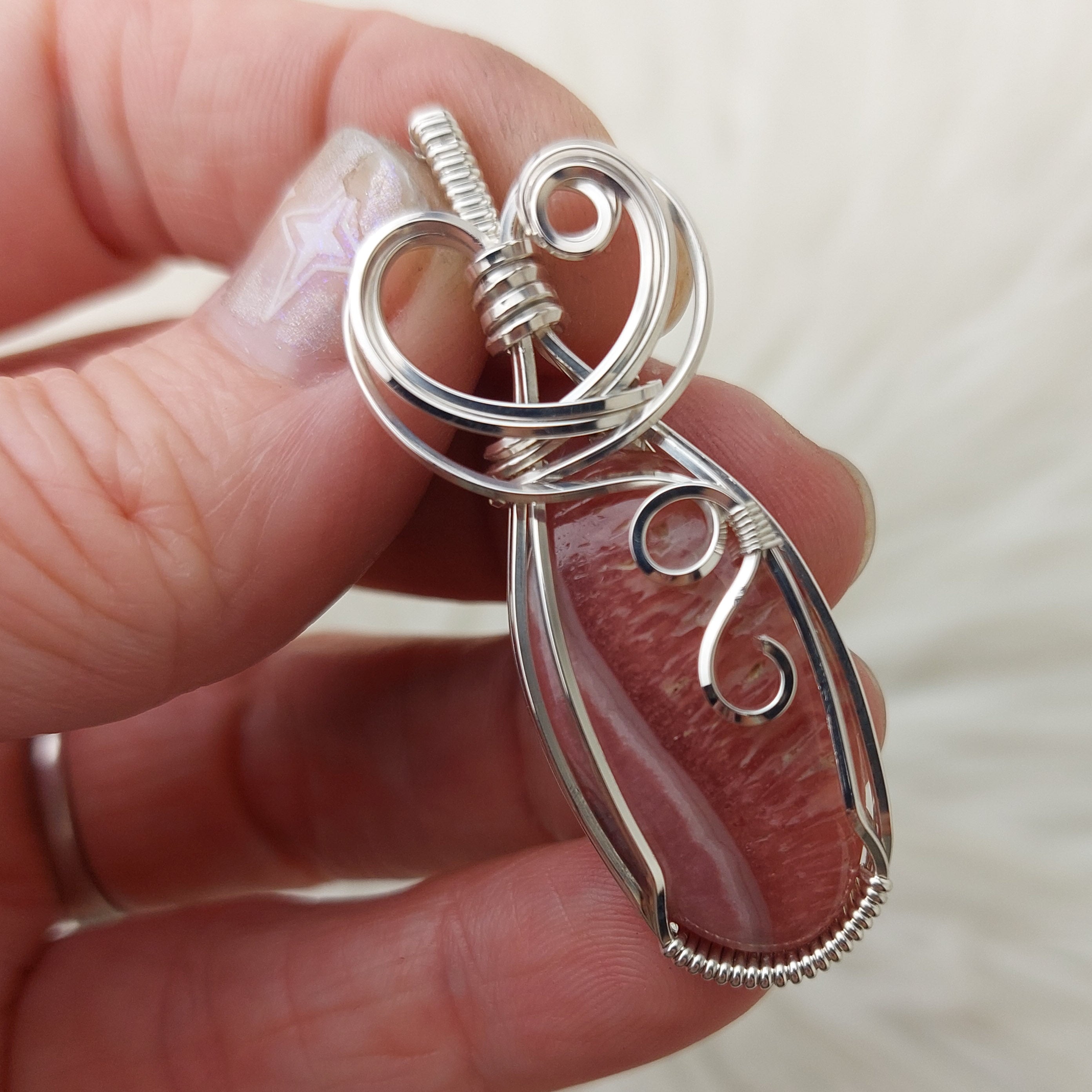 Rhodochrosite Sterling silver 14K gold Pendant Necklace - 18