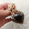 Large Artisan Cut Davis Creek Obsidian 14k Goldfilled Heart Statement Pendant