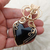 Large Artisan Cut Davis Creek Obsidian 14k Goldfilled Heart Statement Pendant