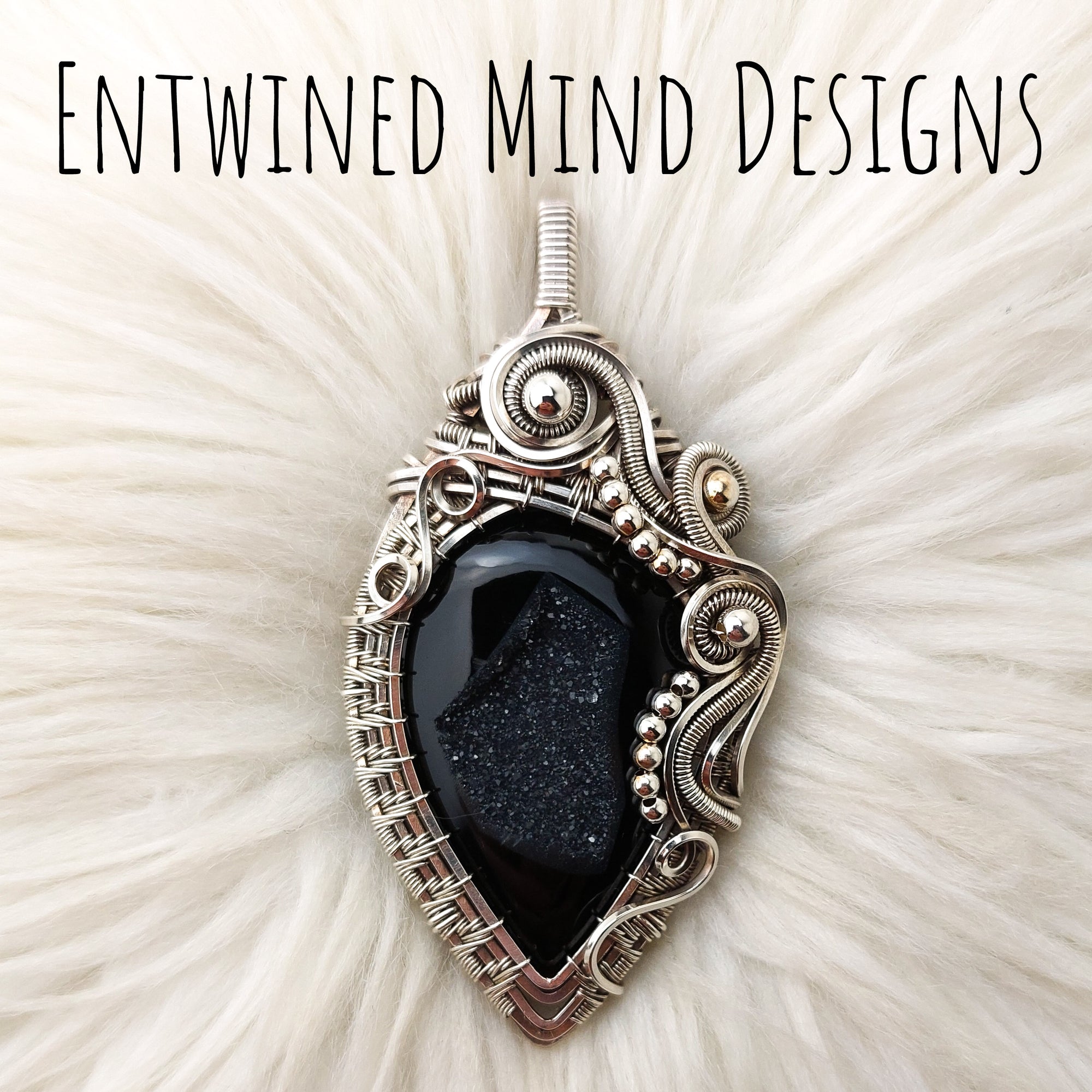 "Nightshade" Large Black Druzy Agate And Sterling Silver Statement Pendant