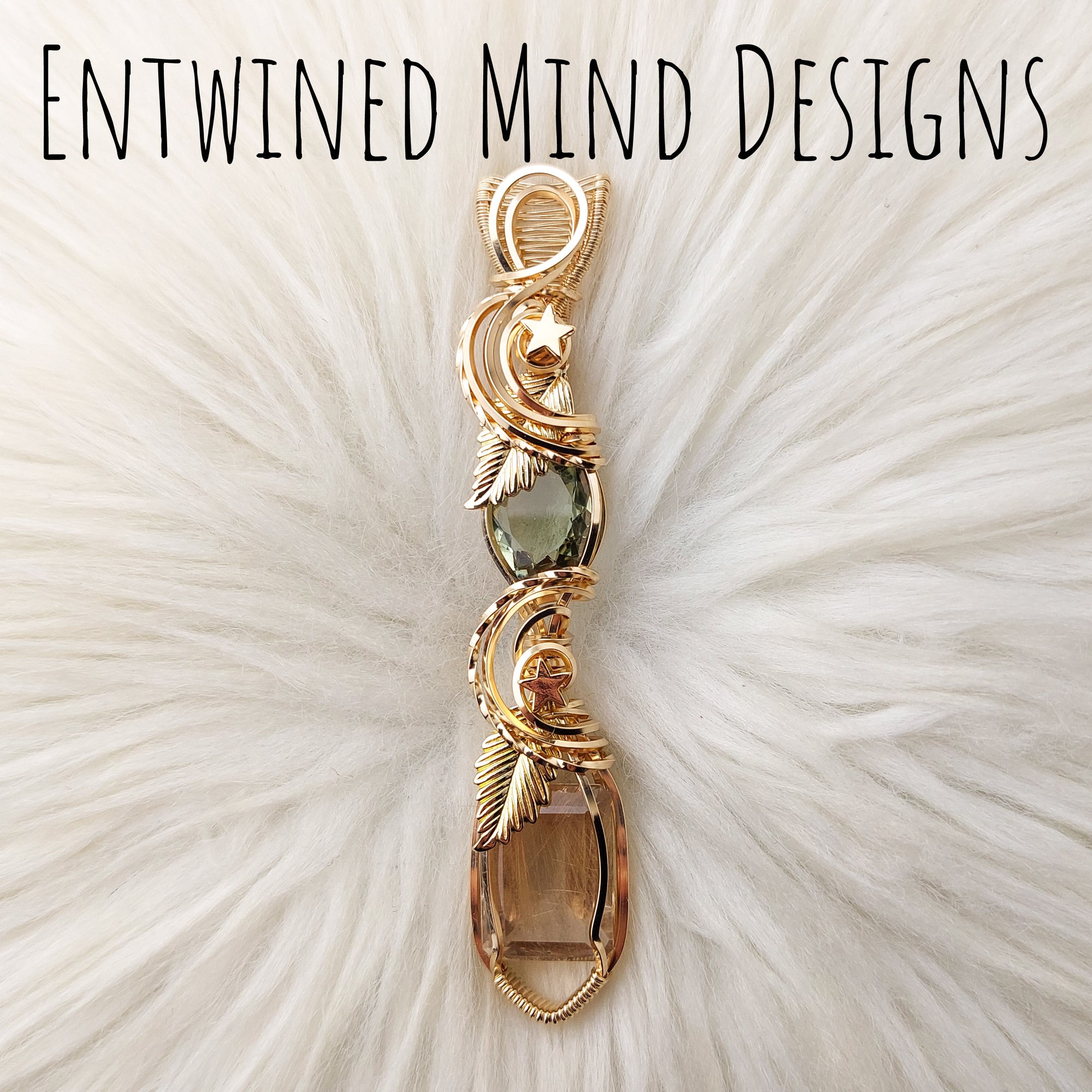 Rutilated Quartz And Green Amethyst Gold Fill Statement Pendant