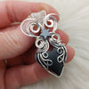 Artisan Cut Black Jade Actinolite And Sterling silver Heart Pendant