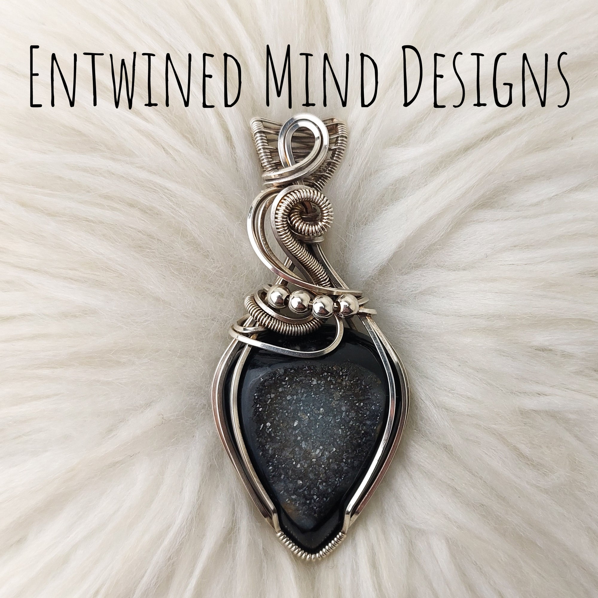 "Starlight" Black Druzy Agate And Sterling Silver Statement Pendant