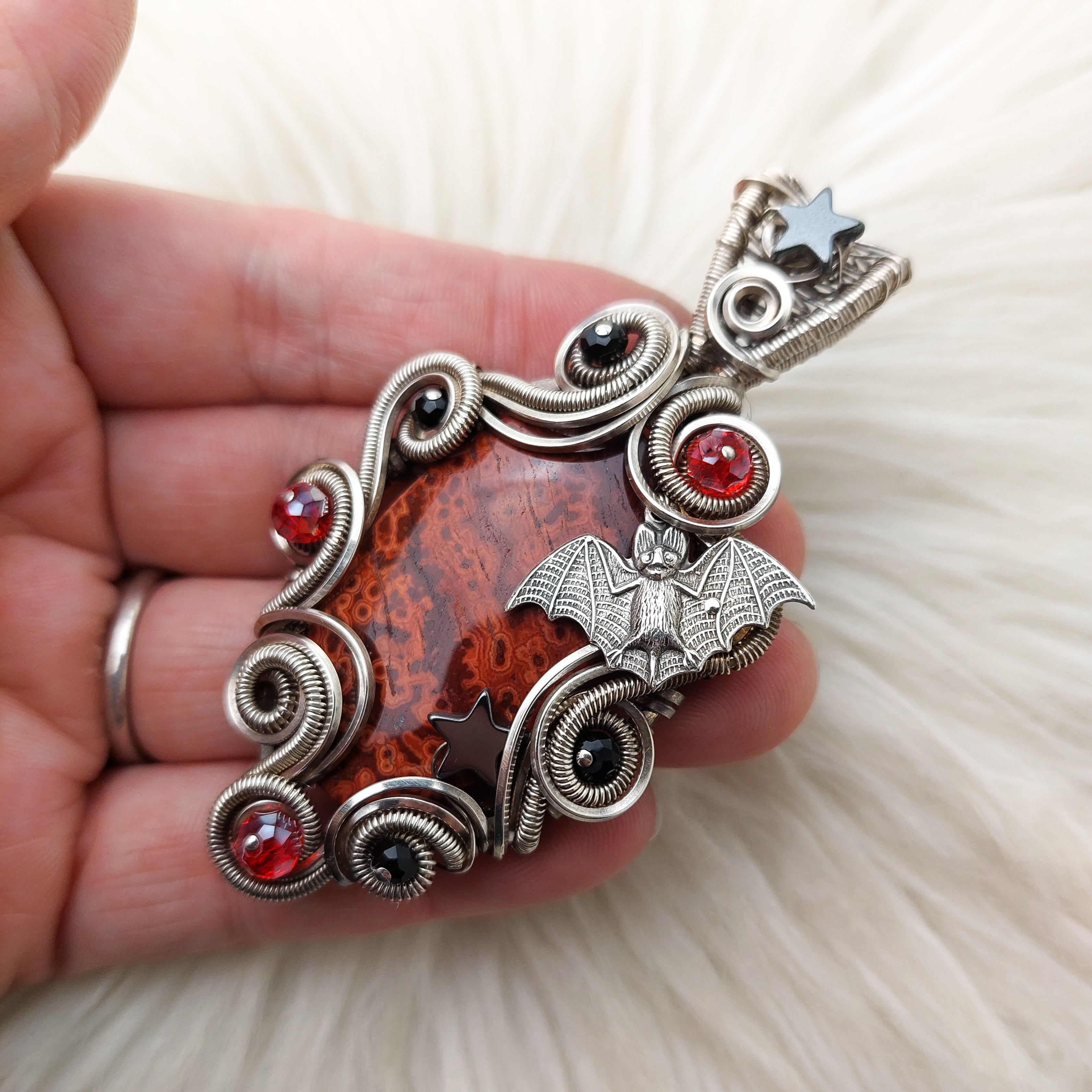 Broken China Jewelry Tabby Winter Cat in Red cheapest and White Scarf Sterling Circle Pendant