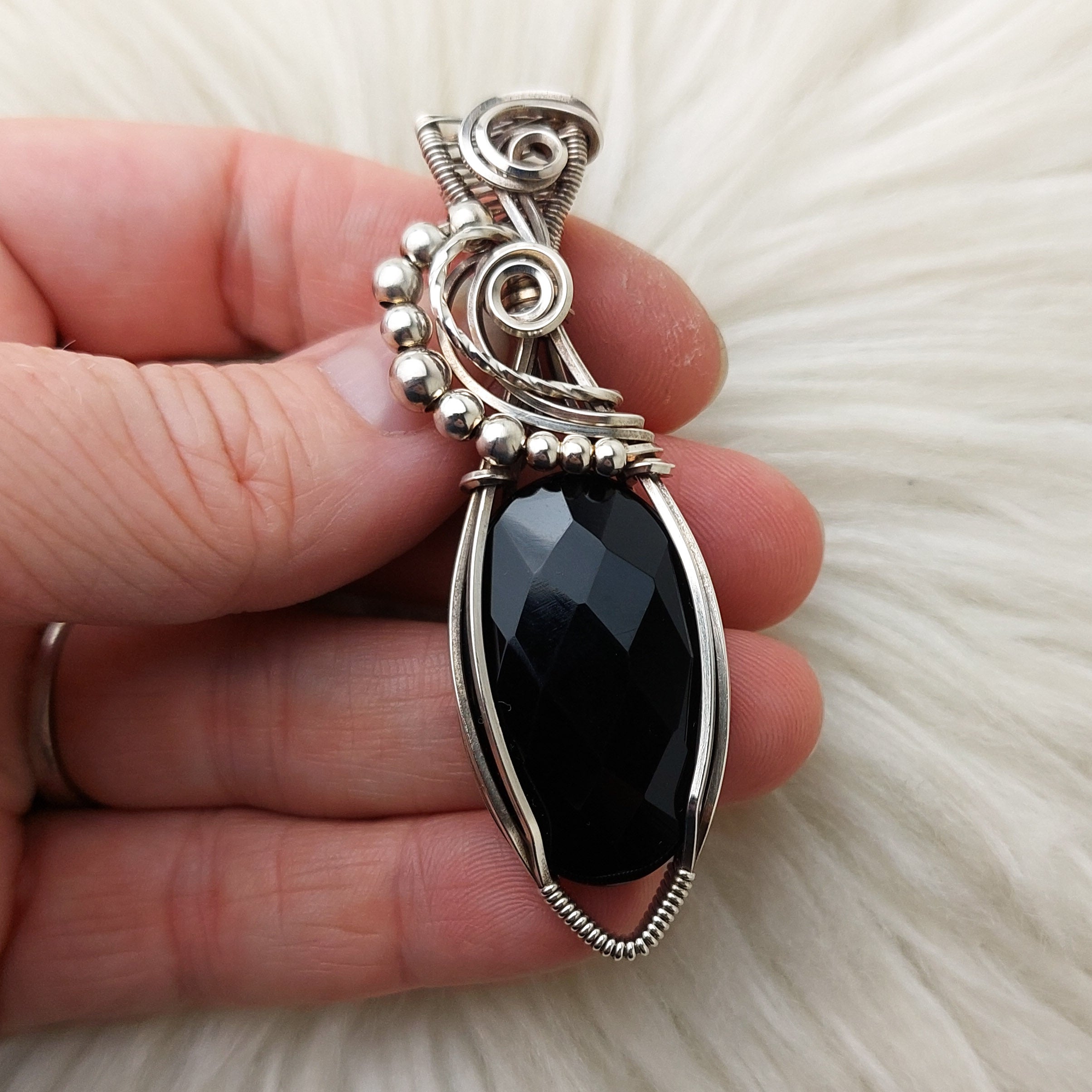 Sterling Silver Onyx Pendant hot with Amethyst Gemstone, Artisan Statement Pendant