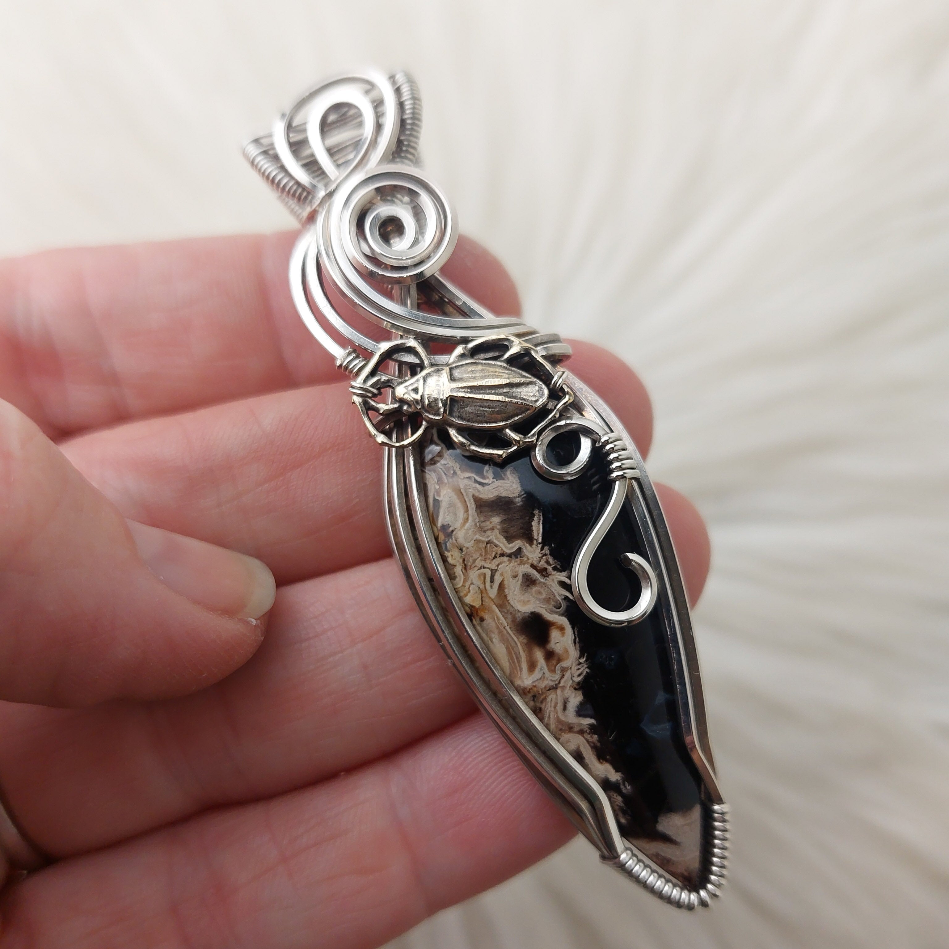 Black Palm Root Fossil wrapped in bare copper wire, wire wrapped pendant, wire weave pendant, wire wrapped jewelry, high quality wire wrap necklace (870)