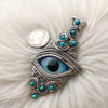 "Draco" Glass eye, Kingman Turquoise Statement Pendant In Sterling Silver