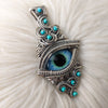 "Draco" Glass eye, Kingman Turquoise Statement Pendant In Sterling Silver