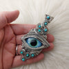 "Draco" Glass eye, Kingman Turquoise Statement Pendant In Sterling Silver