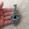 "Draco" Glass eye, Kingman Turquoise Statement Pendant In Sterling Silver