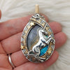 Unicorn and Labradorite Statement Pendant In Sterling Silver and 14k gold fill