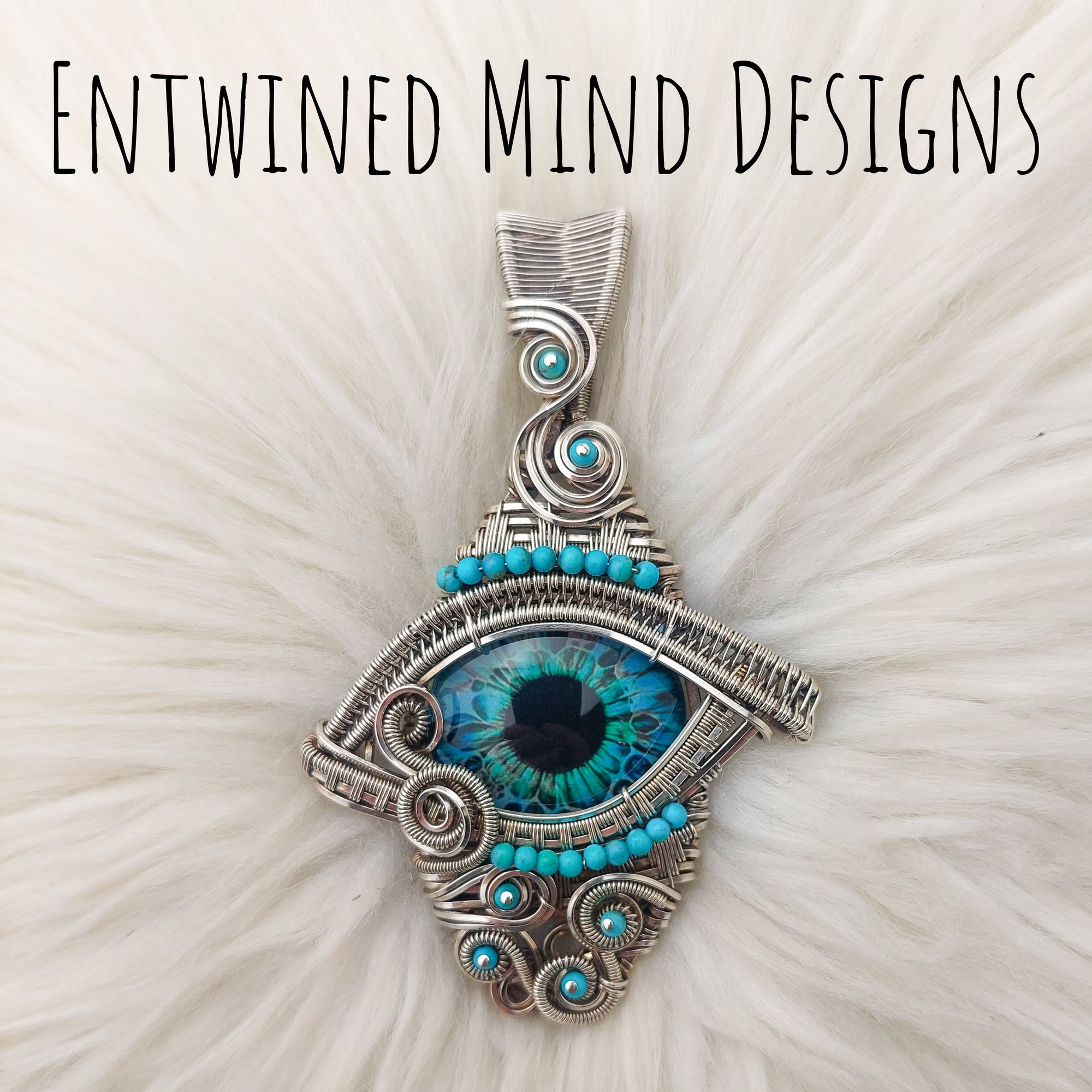 "Draun" Glass eye, Kingman Turquoise Statement Pendant In Sterling Silver