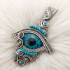 "Draun" Glass eye, Kingman Turquoise Statement Pendant In Sterling Silver