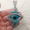 "Draun" Glass eye, Kingman Turquoise Statement Pendant In Sterling Silver