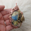 Labradorite And Fish and Bird Copper Statement Pendant