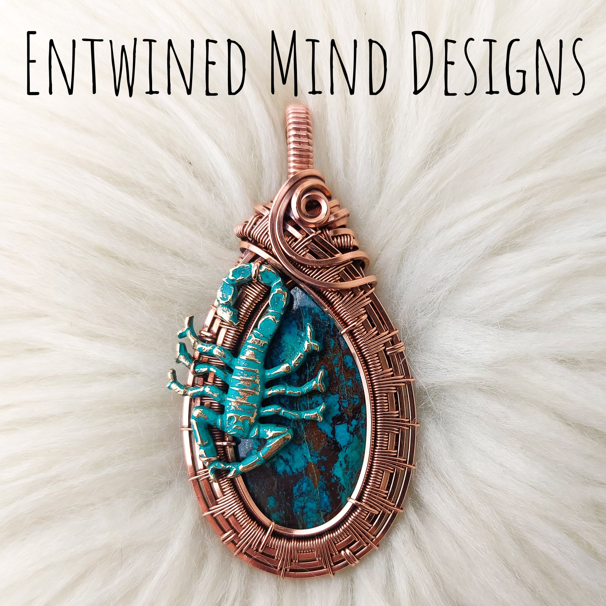 Shattuckite and Scorpion Copper Statement Pendant