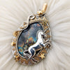 Unicorn and Labradorite Statement Pendant In Sterling Silver and 14k gold fill