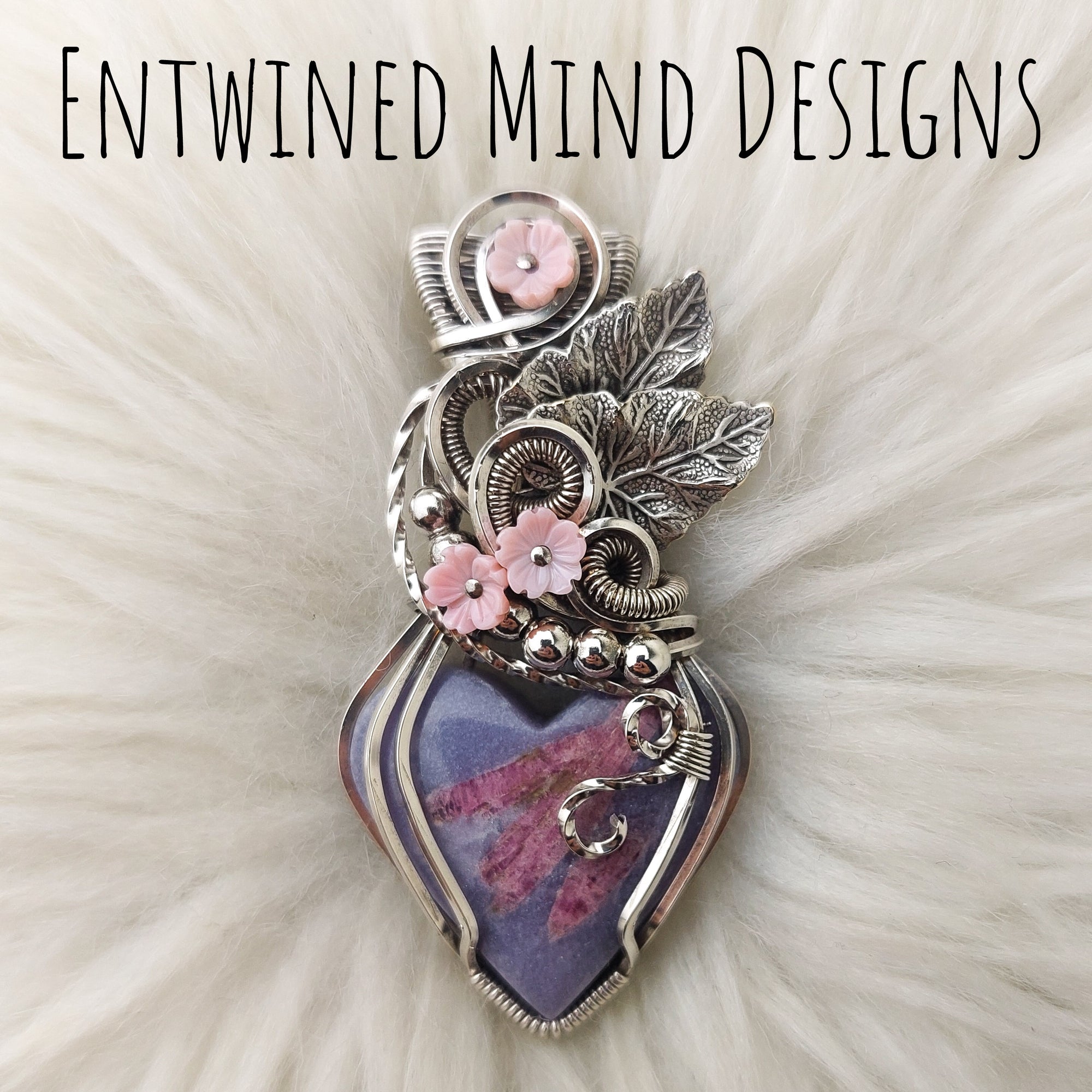 Artisan Cut Lepidolite/Tourmaline And Sterling silver Heart Pendant