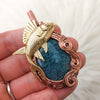 Moss Agate And Fish  Copper Statement Pendant