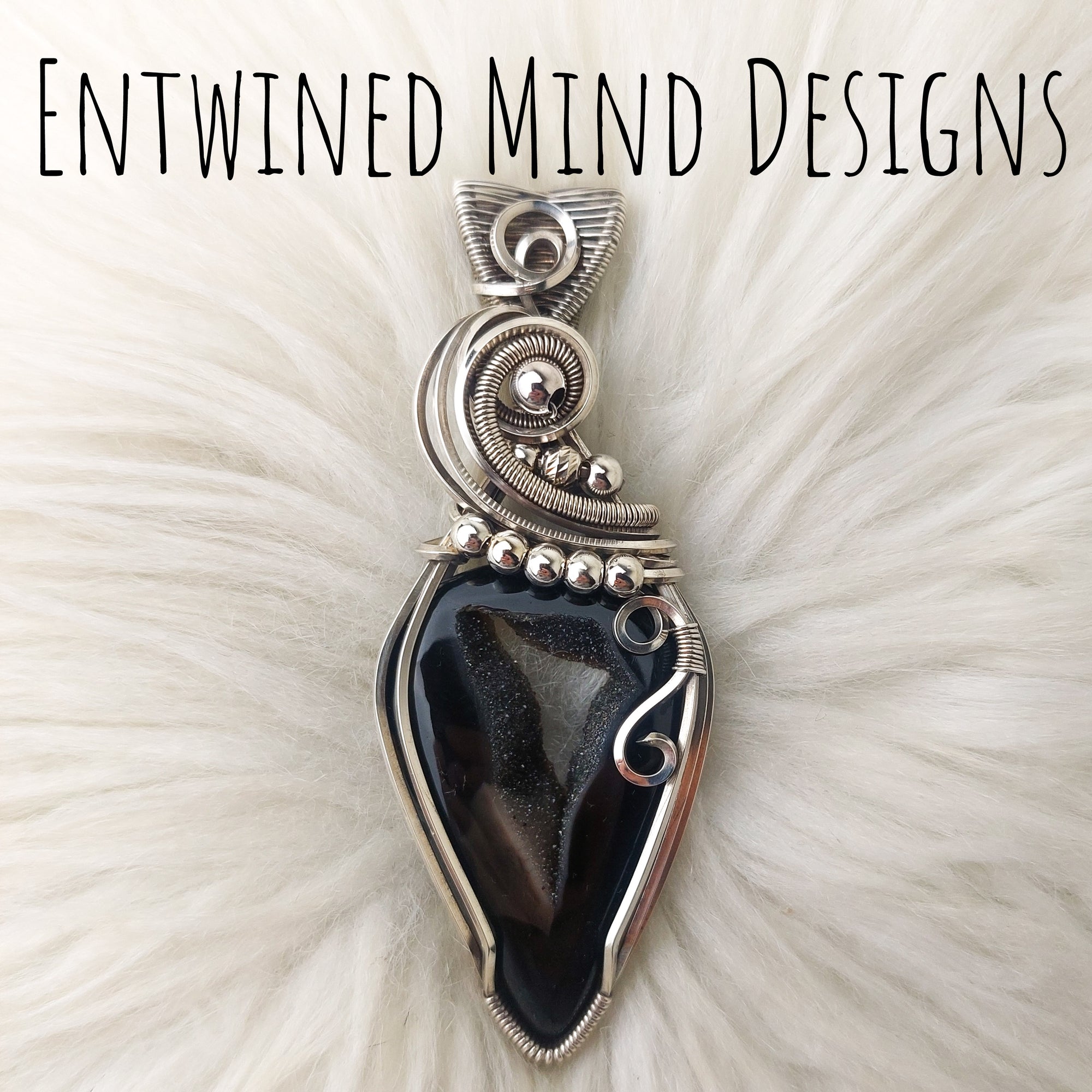 "Shape Shifter" Black Onyx Druzy And Sterling Silver Statement Pendant