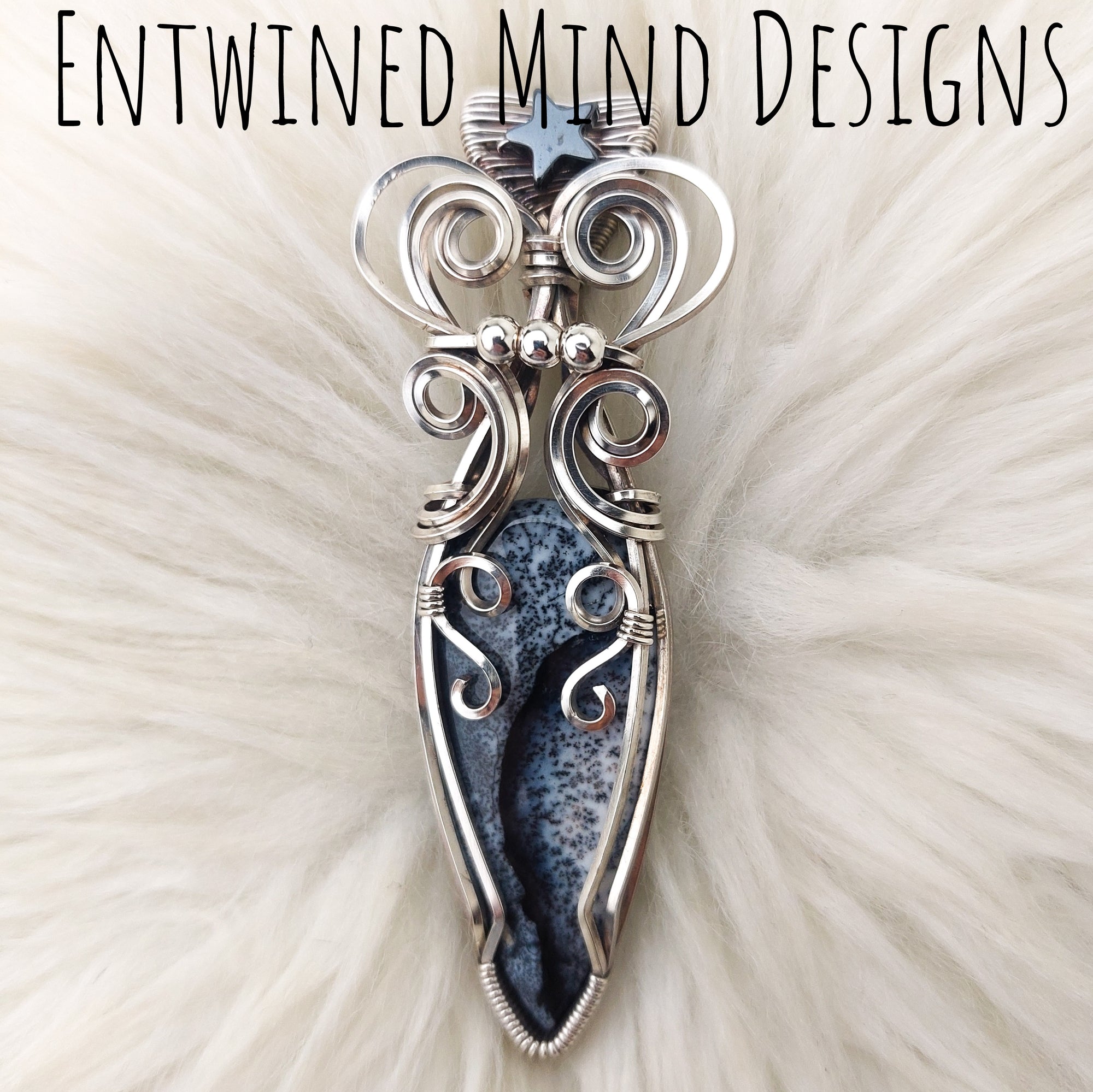 "Dagger" Dendritic Opal and Sterling Silver Statement Pendant