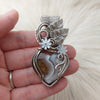 Ternate Moss Agate Heart Pendant In Sterling Silver