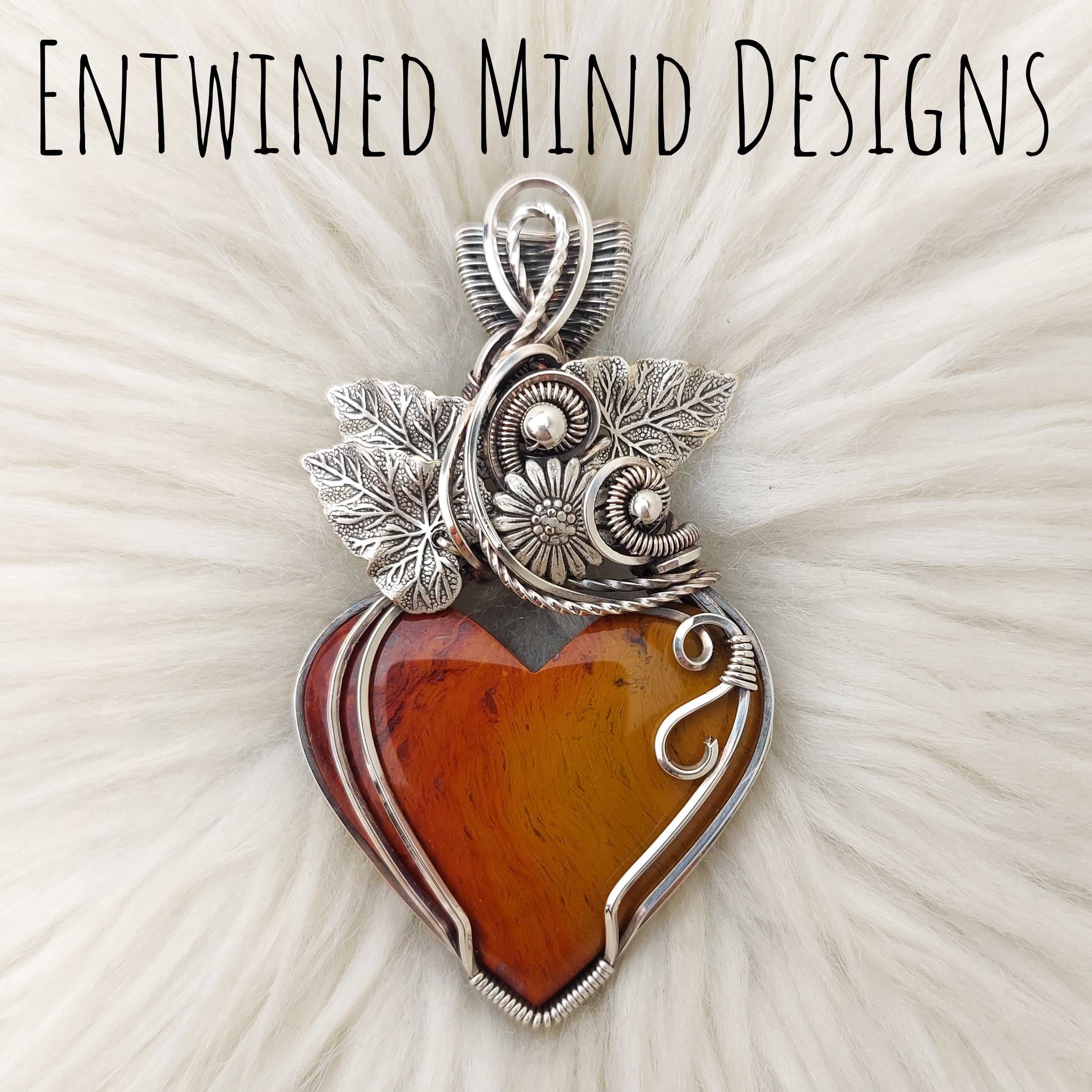 Artisan Cut Red/Yellow Jasper Wire Wrapped Sterling Silver Heart