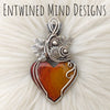 Artisan Cut Red/Yellow Jasper Wire Wrapped Sterling Silver Heart Statement Pendant