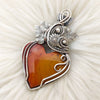 Artisan Cut Red/Yellow Jasper Wire Wrapped Sterling Silver Heart Statement Pendant