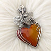 Artisan Cut Red/Yellow Jasper Wire Wrapped Sterling Silver Heart Statement Pendant