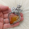 Artisan Cut Red/Yellow Jasper Wire Wrapped Sterling Silver Heart Statement Pendant