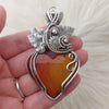 Artisan Cut Red/Yellow Jasper Wire Wrapped Sterling Silver Heart Statement Pendant