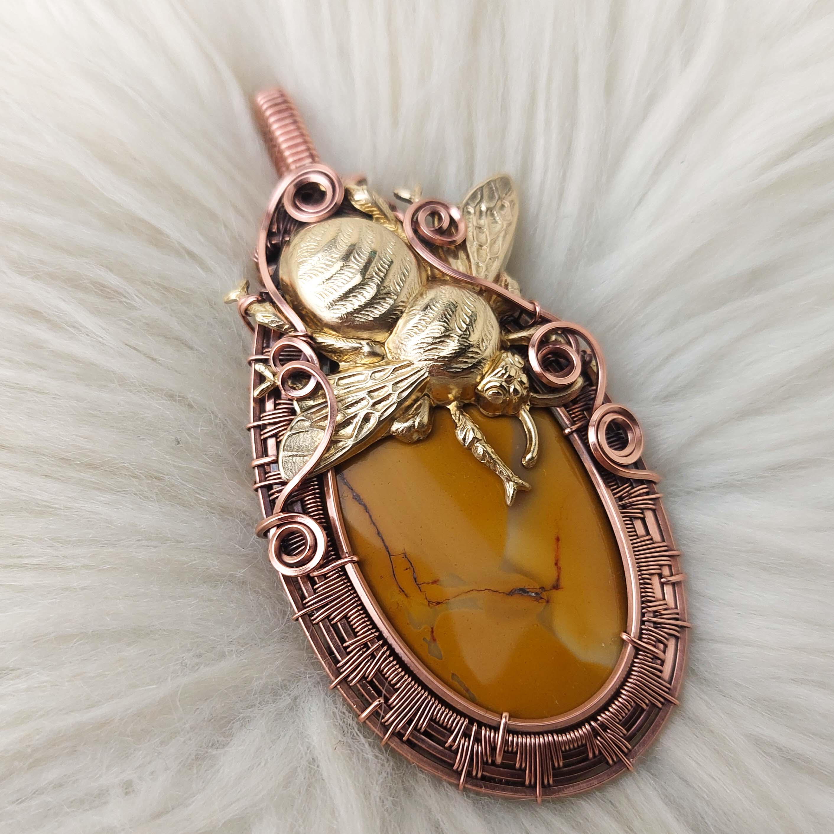 Honey Bee And Mookite Jasper Copper Statement Pendant – Entwined