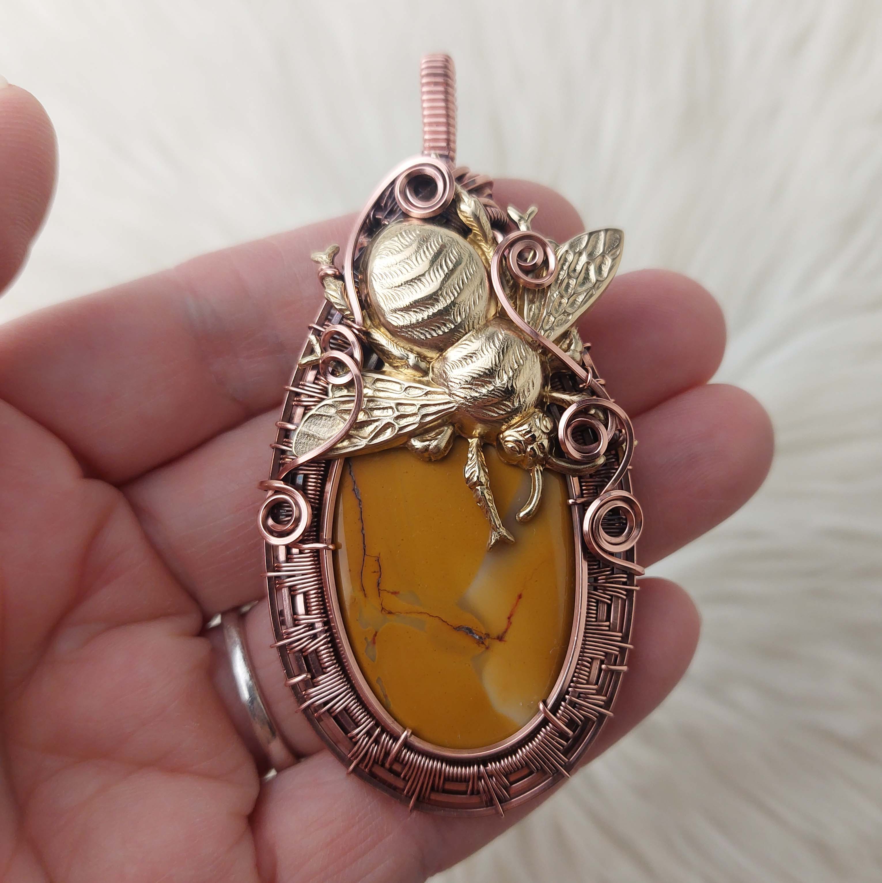 Honey Bee And Mookite Jasper Copper Statement Pendant – Entwined