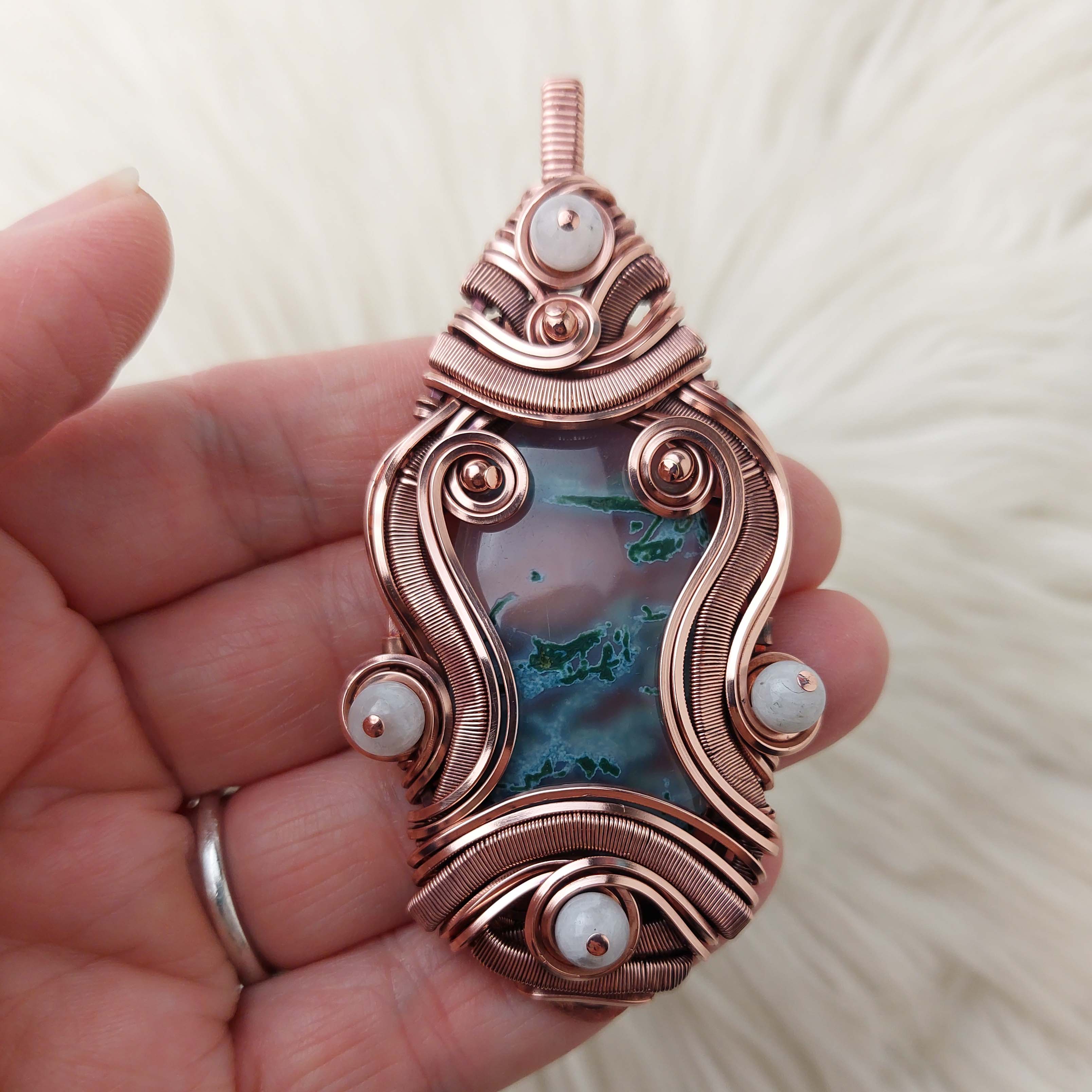 Indonesian Moss Agate Copper Statement Pendant – Entwined Mind Designs
