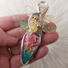 Dyed Fossilized Palm Root, Sterling Silver, and 14k Goldfilled Pendant