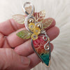 Dyed Fossilized Palm Root, Sterling Silver, and 14k Goldfilled Pendant
