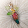 Dyed Fossilized Palm Root, Sterling Silver, and 14k Goldfilled Pendant